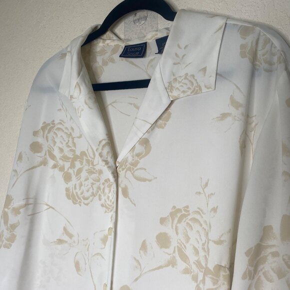 Laura‎ Scott Womens 24W Floral Button-Front Blouse Beige/White Lightweight - Picture 4 of 11